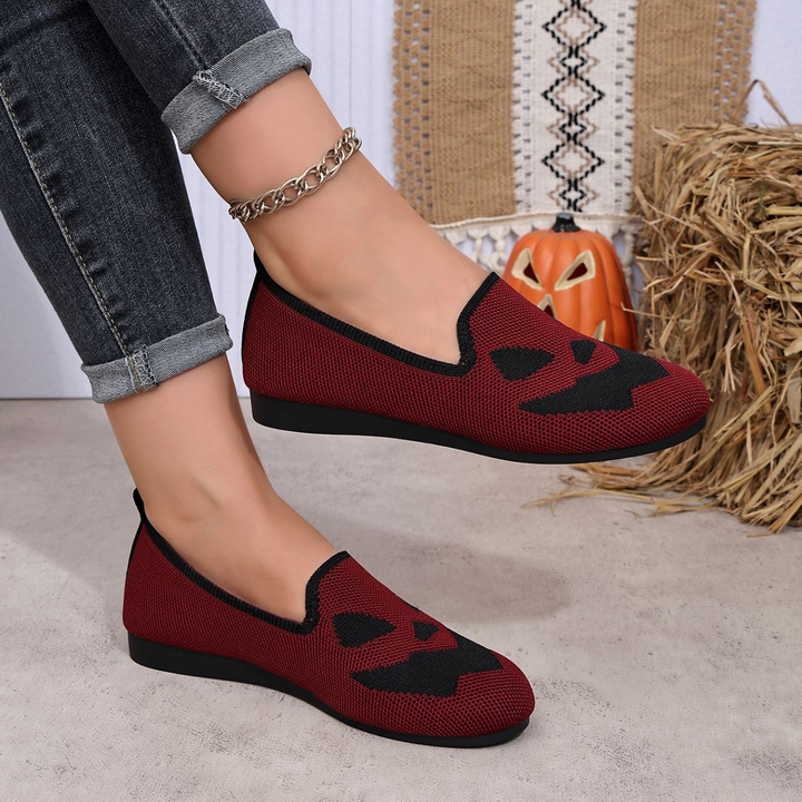 Spooky Pumpkin Knit Slip-On Shoes