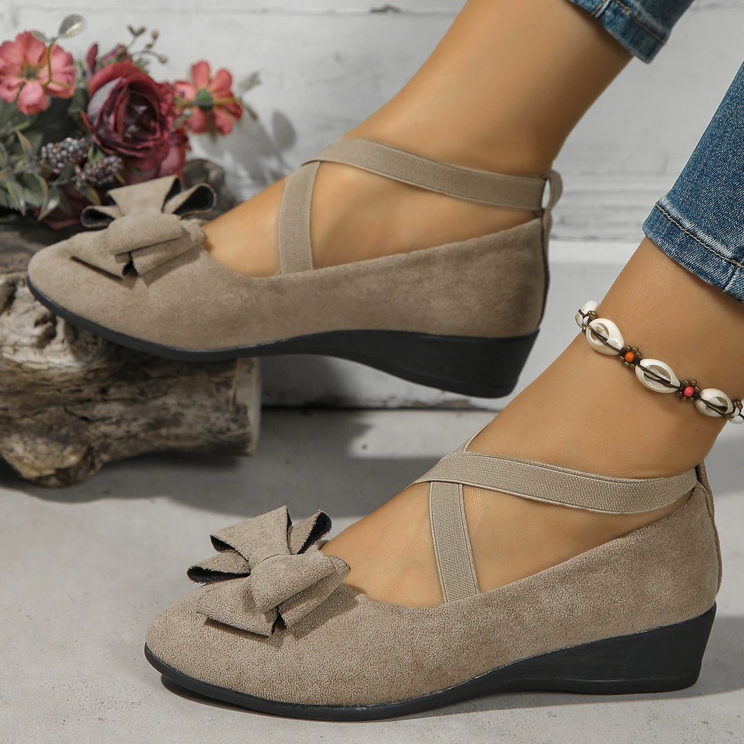 Bow Cross Strap Wedge Ballet Flats