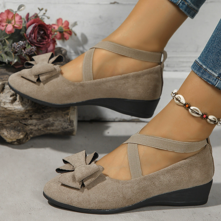 Bow Cross Strap Wedge Ballet Flats