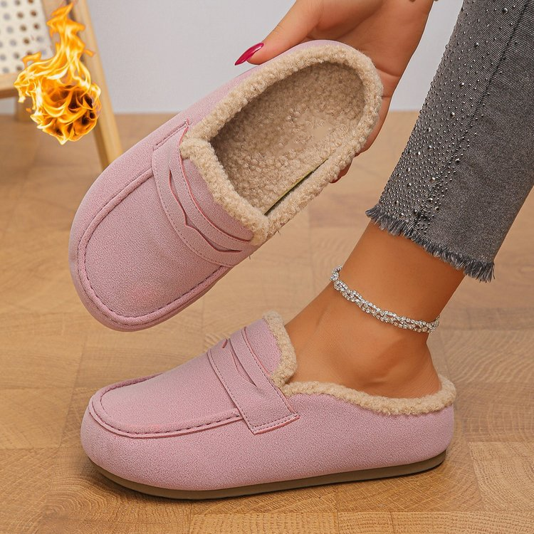 Warm Fur Trim Backless Loafer Mules