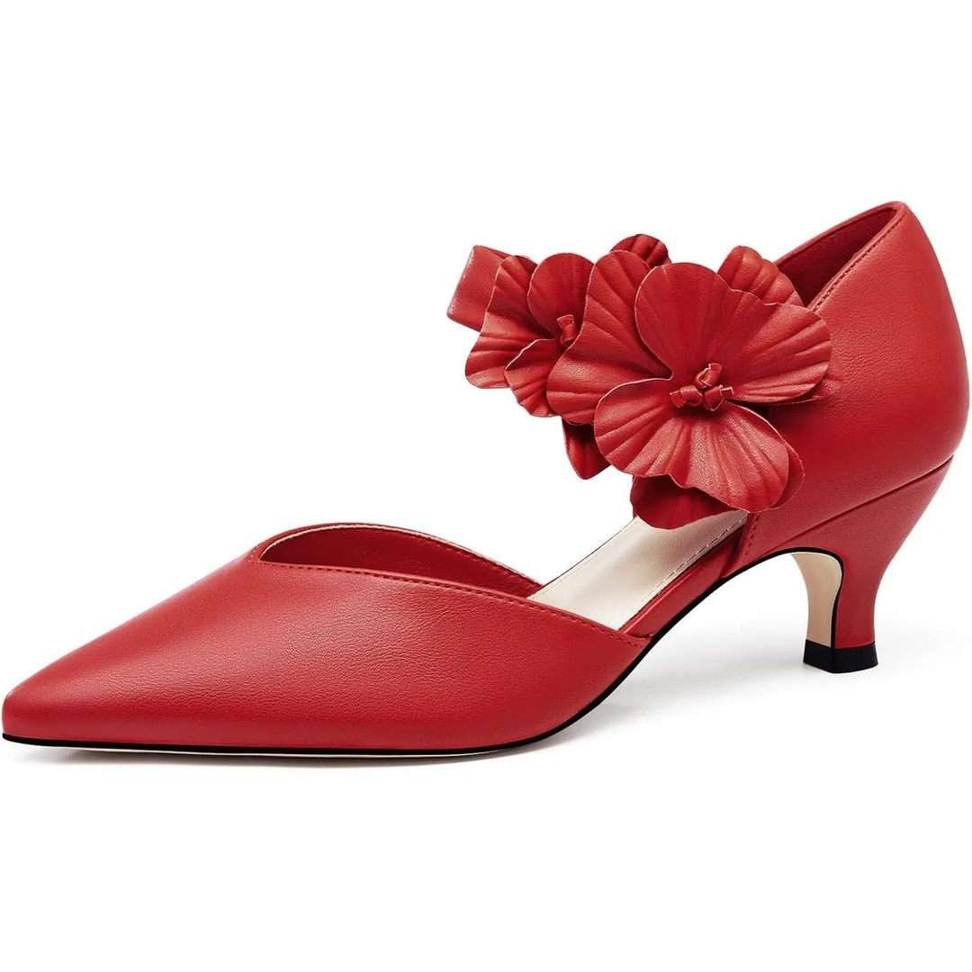 Pointed Toe Flower Accent Dress Heels