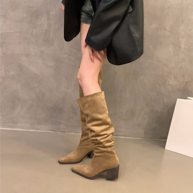 Slouchy Block Heel Over The Knee Boots