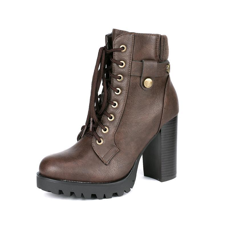 Platform Block Heel Strap Detail Ankle Boot