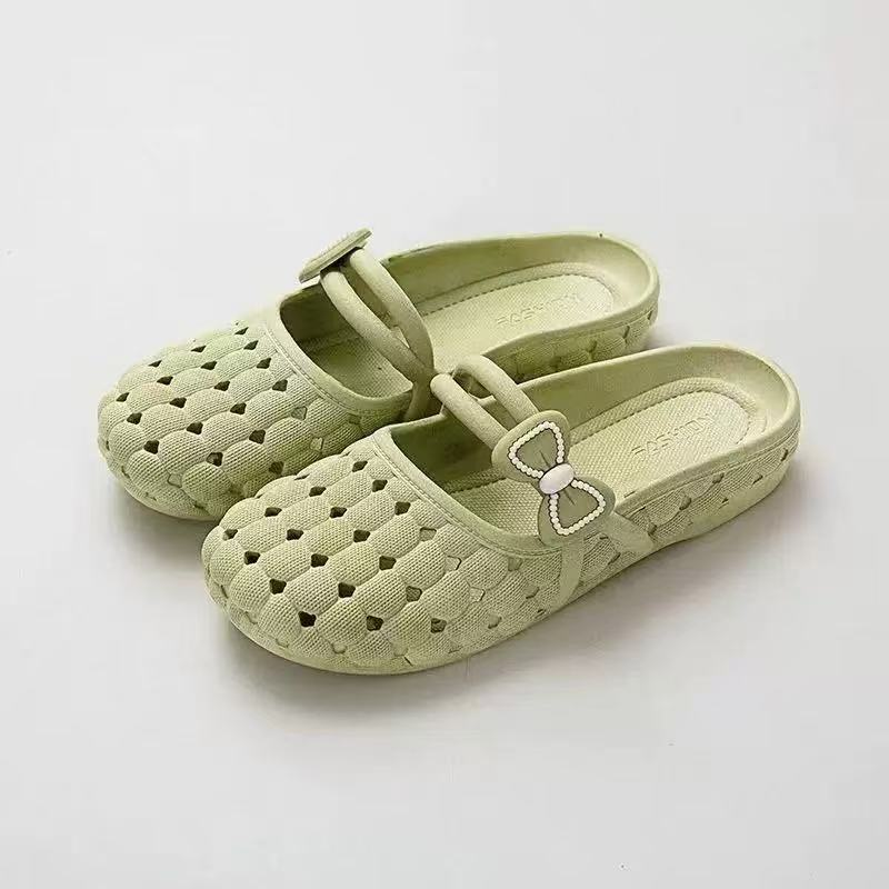 Women Bow Decor Hollow Out Closed Toe Slide Slippers