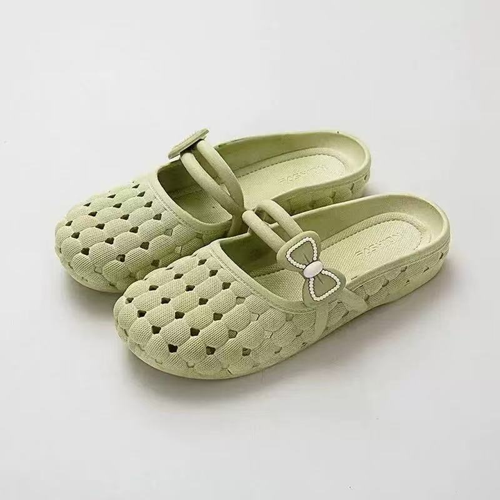 Women Bow Decor Hollow Out Closed Toe Slide Slippers