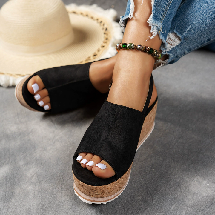 Adjustable Buckle Cork Wedge Slide Sandals
