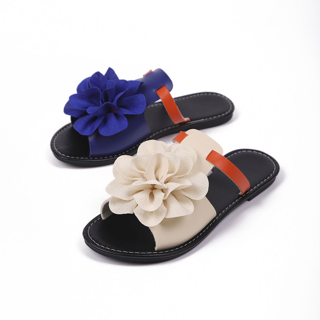 Color Block Floral Flat Open Toe Slide Sandals