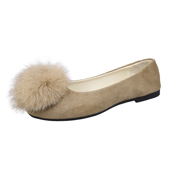Ladies Cute Furry Pom Pom Ballet Flat Footwear