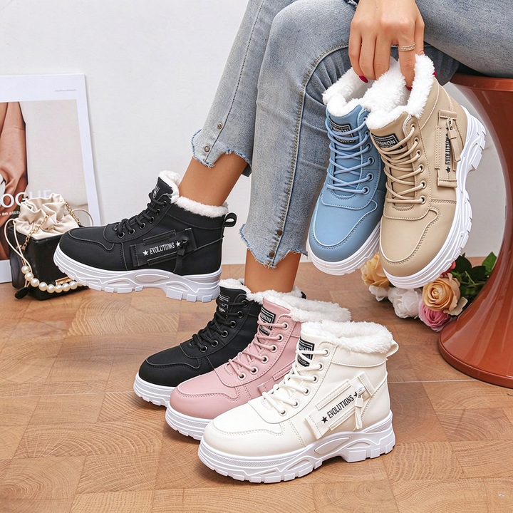 Lace Up Thick Sole Winter Ankle Shoes