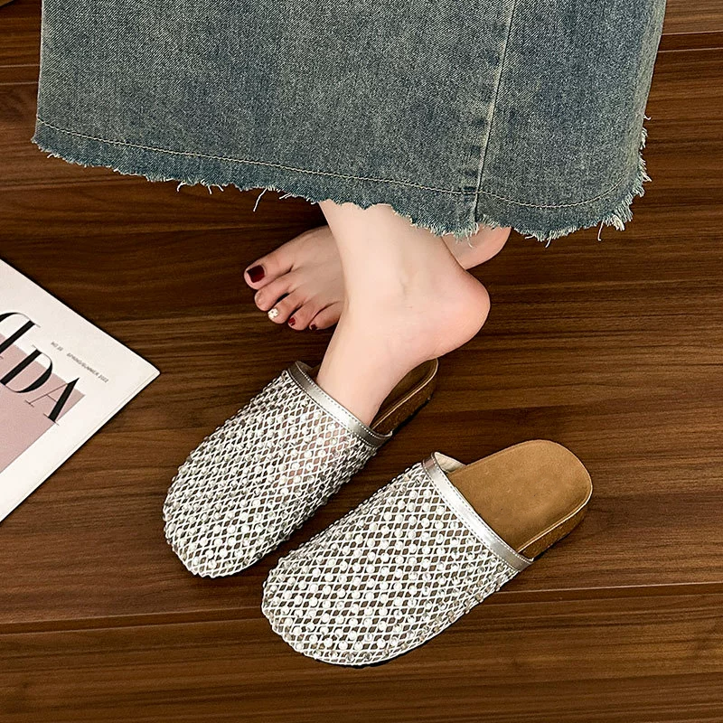 Shiny Mesh Rhinestone Open Back Mules