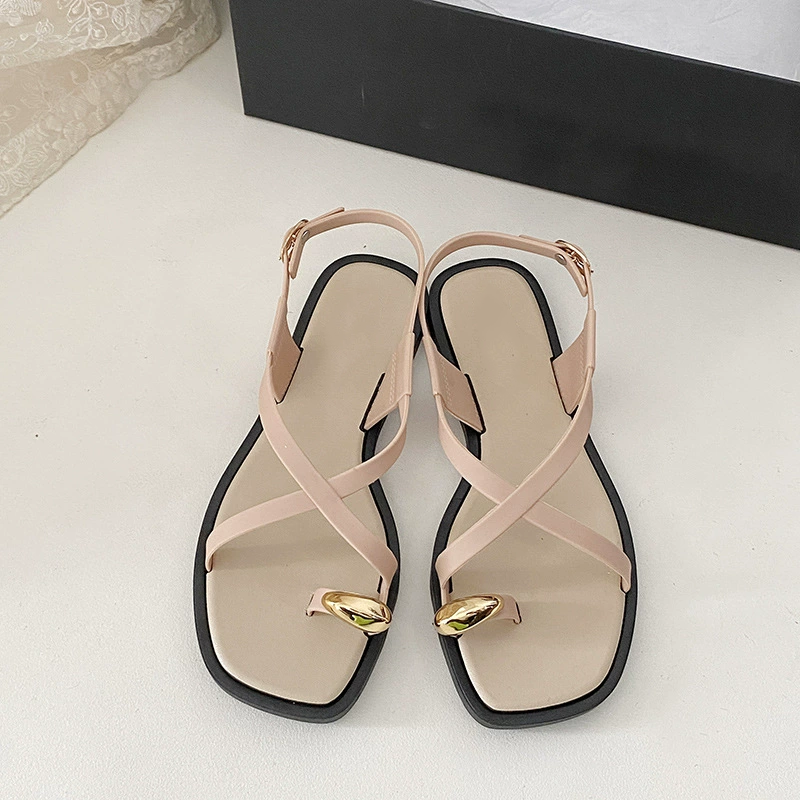 Elegant square-toe casual flat summer sandals