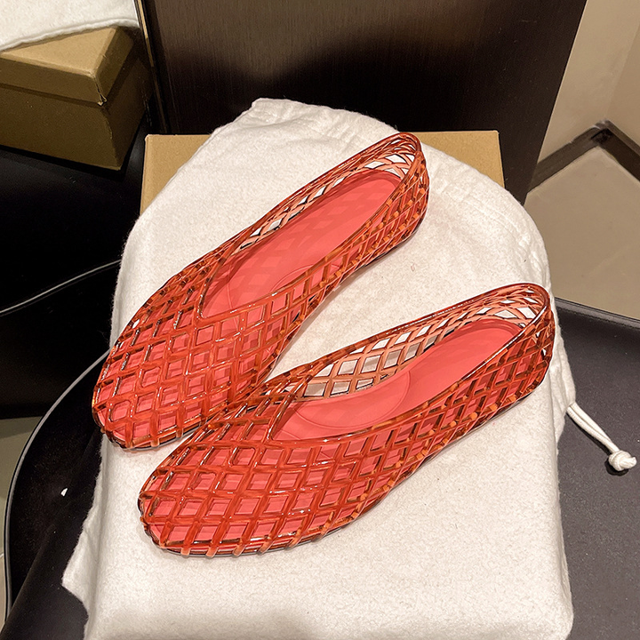 Transparent Lattice Jelly Flat Shoes ✨