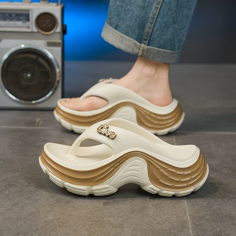 Cute Letter Ornament Chunky Platform Flip Flops