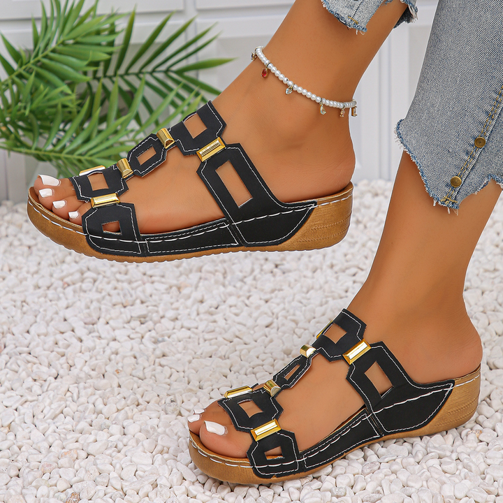 Trendy Geometric Cutout Slip On Flat Sandals
