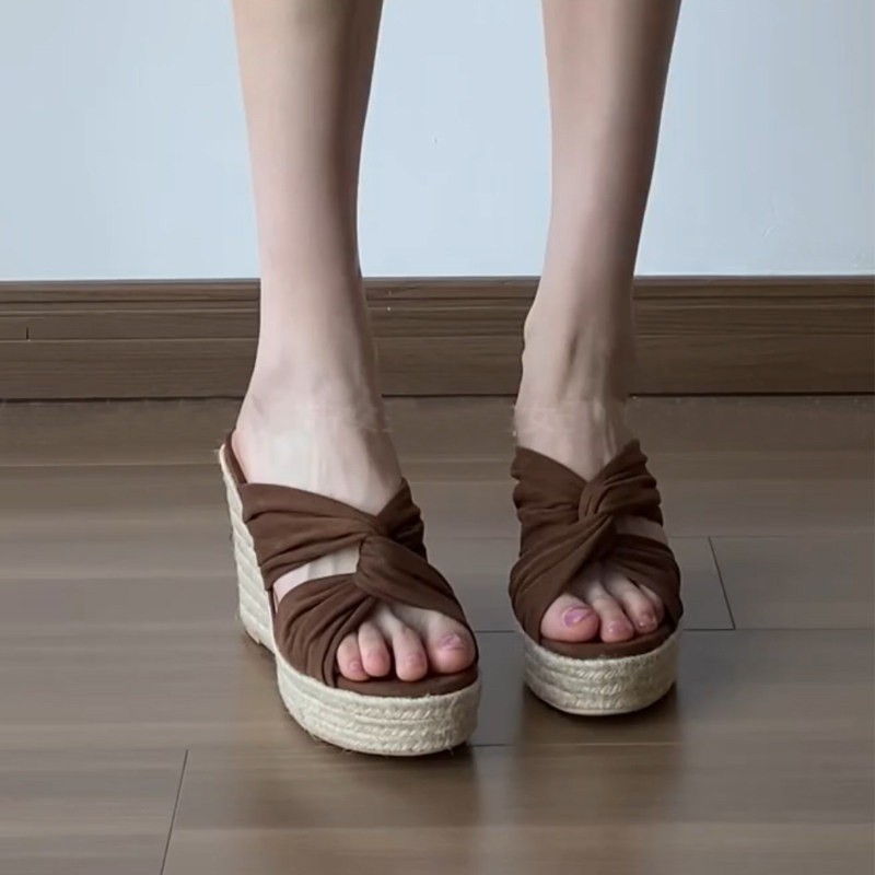 Twist Front Espadrille Wedge Slide Sandals