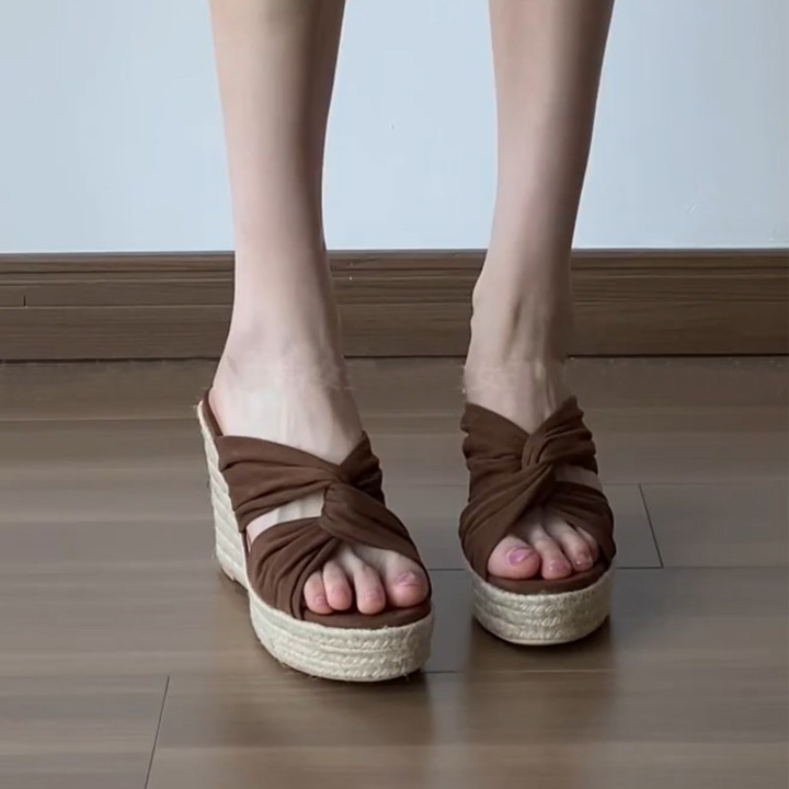 Twist Front Espadrille Wedge Slide Sandals