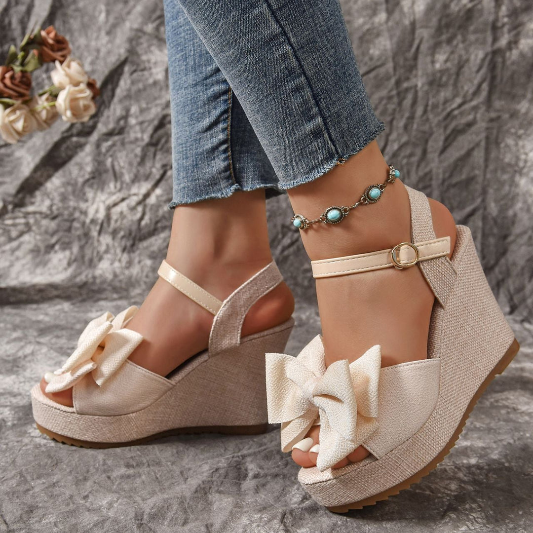 Women Open Toe Bow Wedge Heels