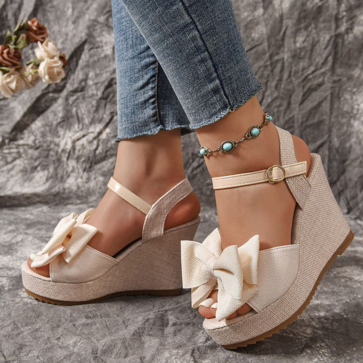 Women Open Toe Bow Wedge Heels
