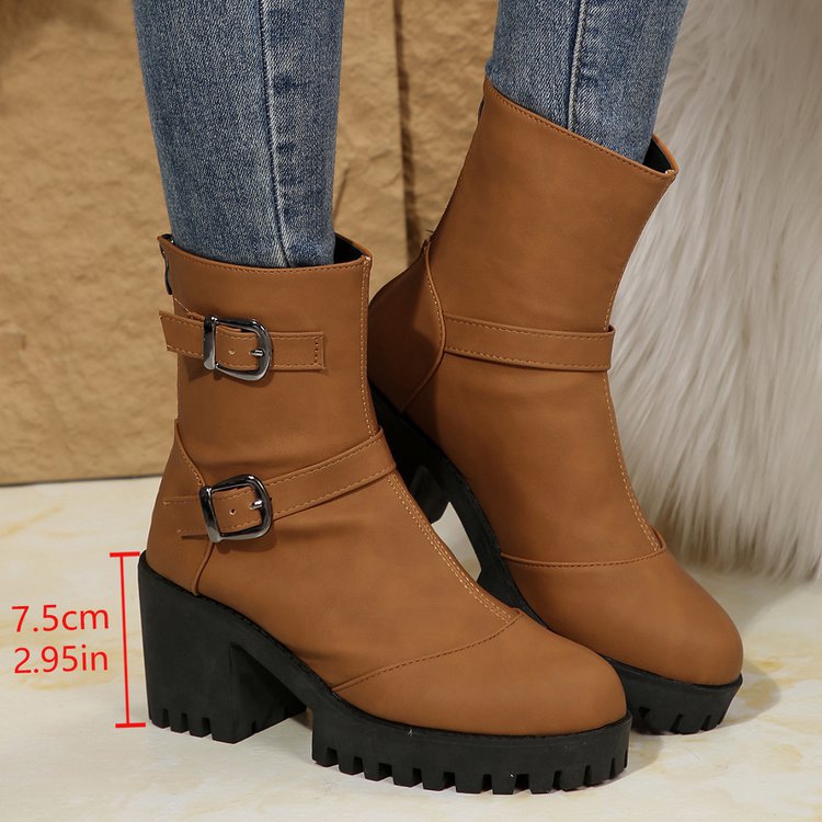 Back Zip Block Heel Ankle Booties