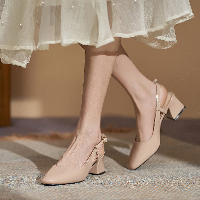 Square Toe Block Heel Slingback Pumps