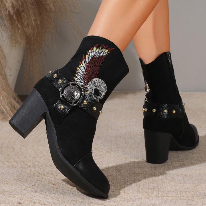 Wing Skull Embroidered Biker Boot