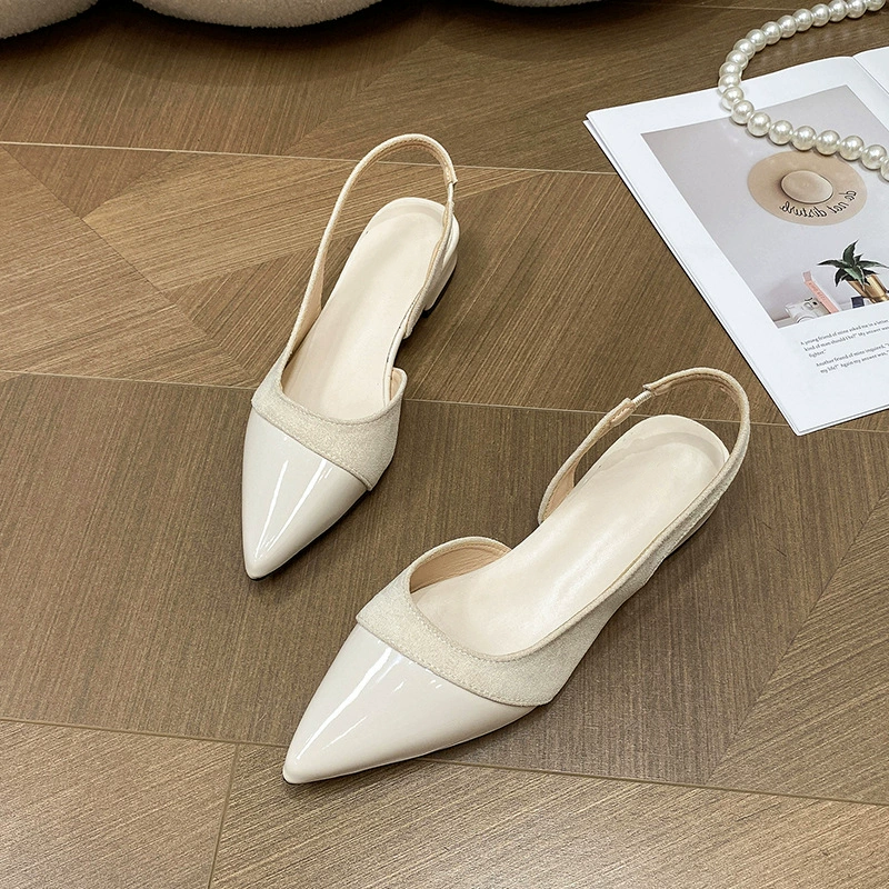 Patchwork Patent Suede Pointed Toe Slingback Flats
