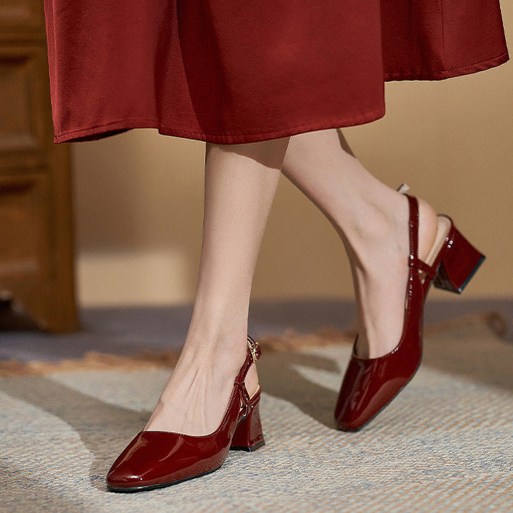 Square Toe Block Heel Slingback Pumps
