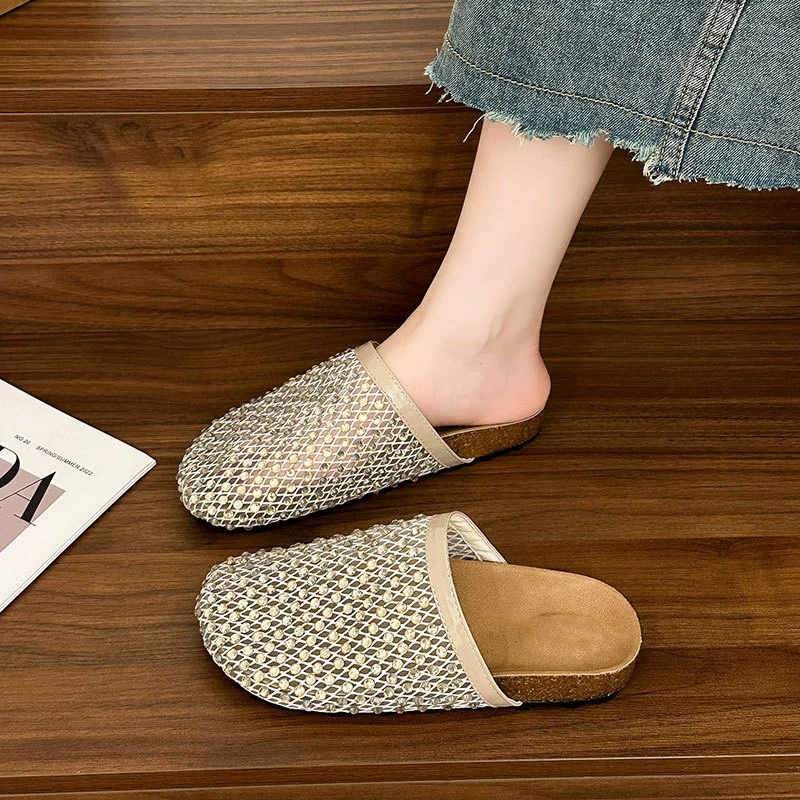 Shiny Mesh Rhinestone Open Back Mules
