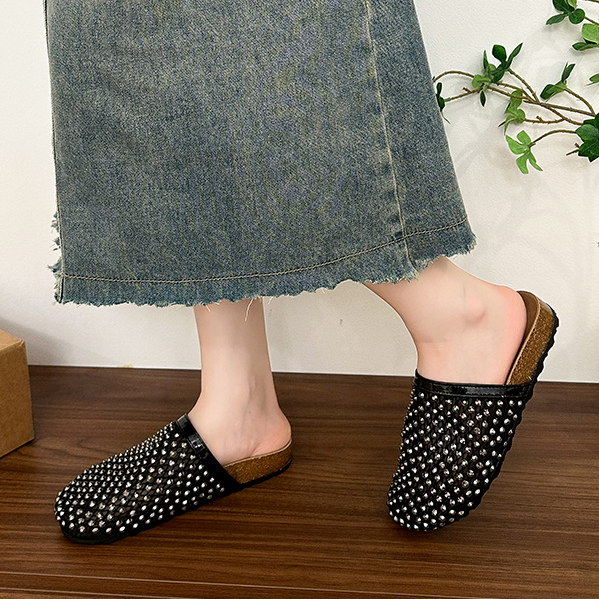 Shiny Mesh Rhinestone Open Back Mules