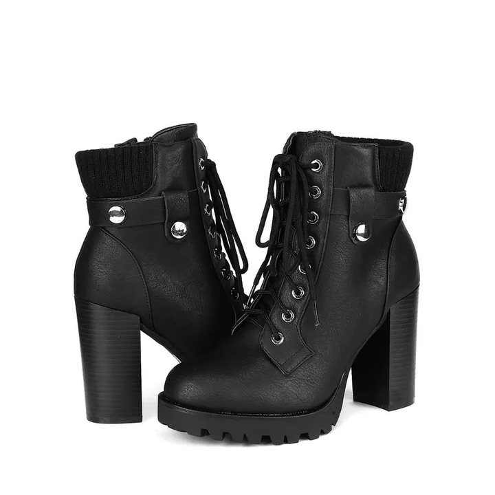 Platform Block Heel Strap Detail Ankle Boot