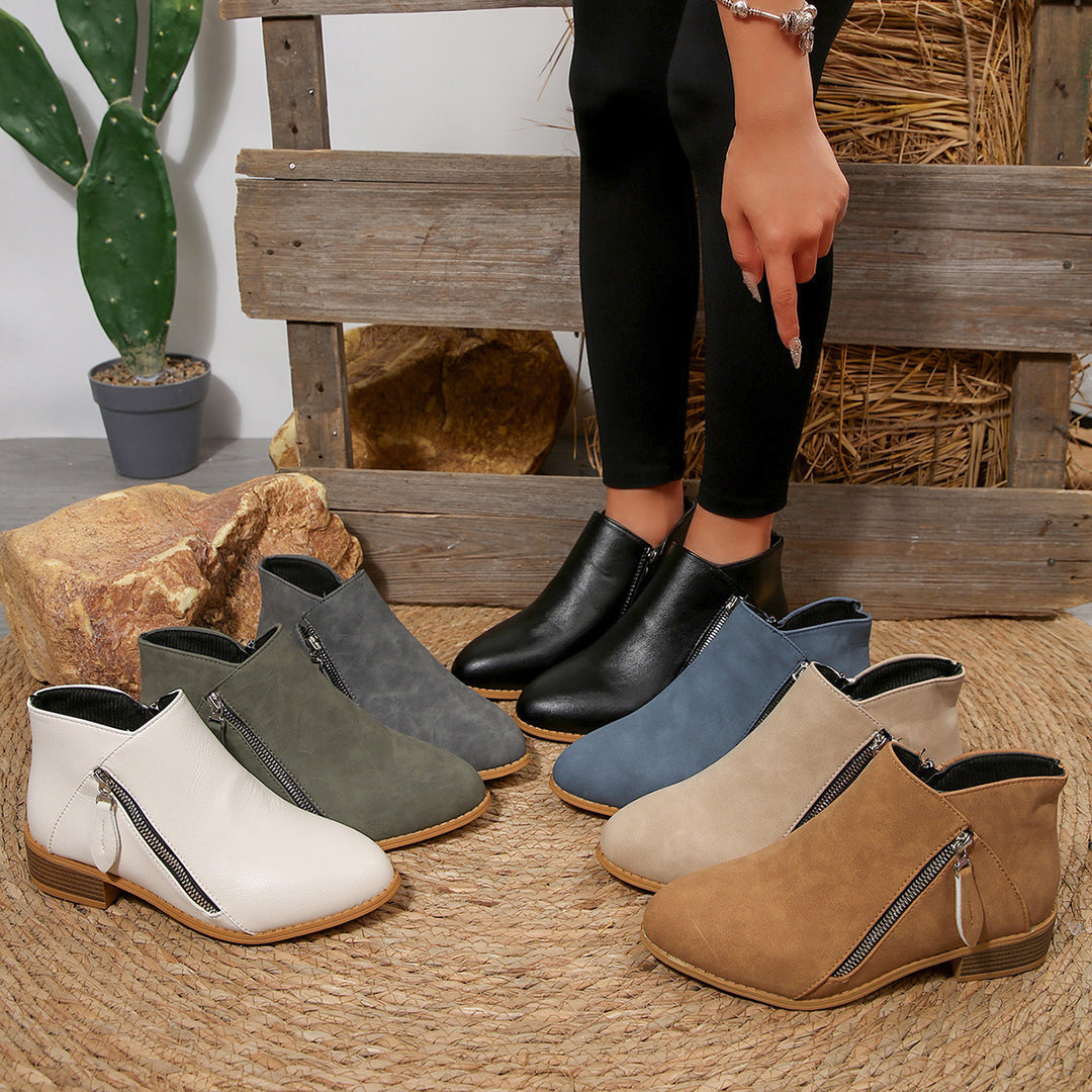 Pointed Toe Side Zip Block Heel Booties