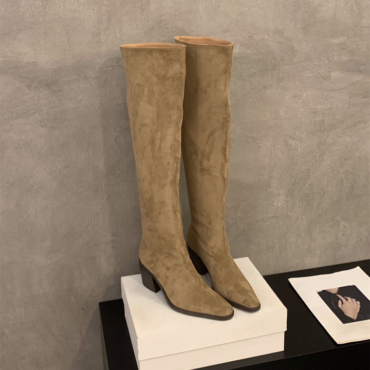 Slouchy Block Heel Over The Knee Boots
