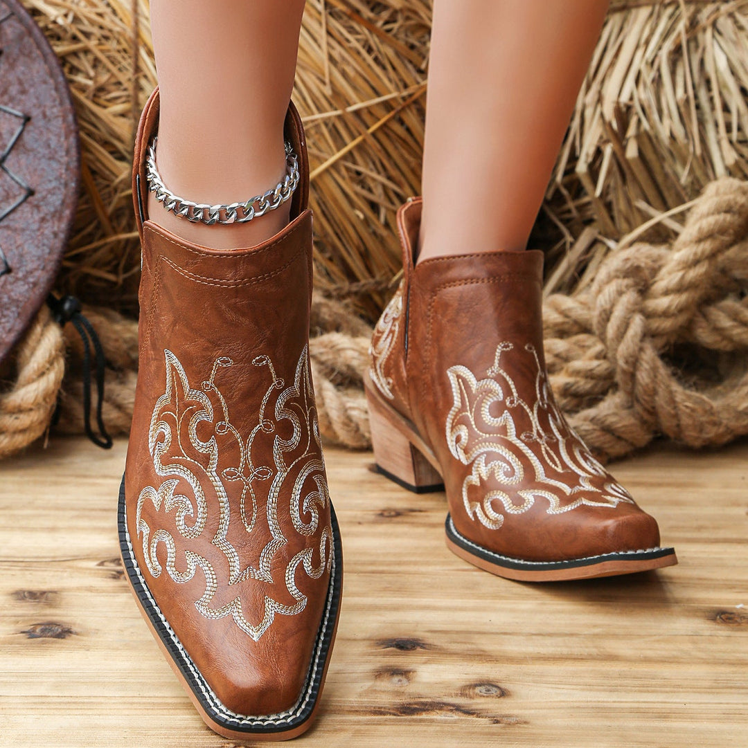 Ladies V Opening Embroidered Cowgirl Boots