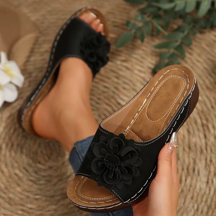 Comfy Floral Platform Wedge Mule Sandal