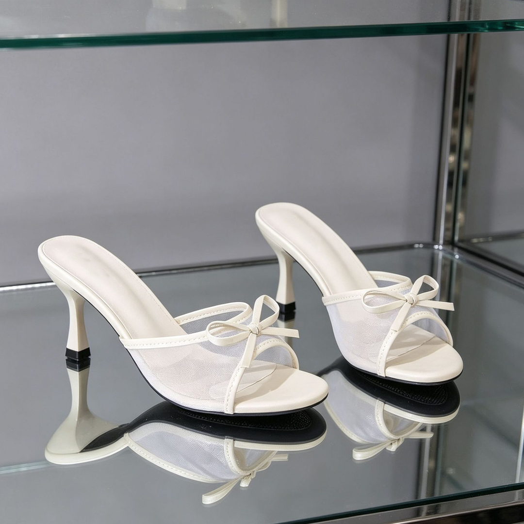 Tulle Bow Stiletto Heel Slides