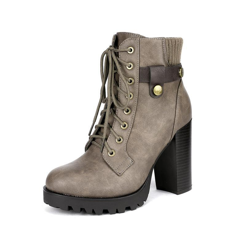 Platform Block Heel Strap Detail Ankle Boot