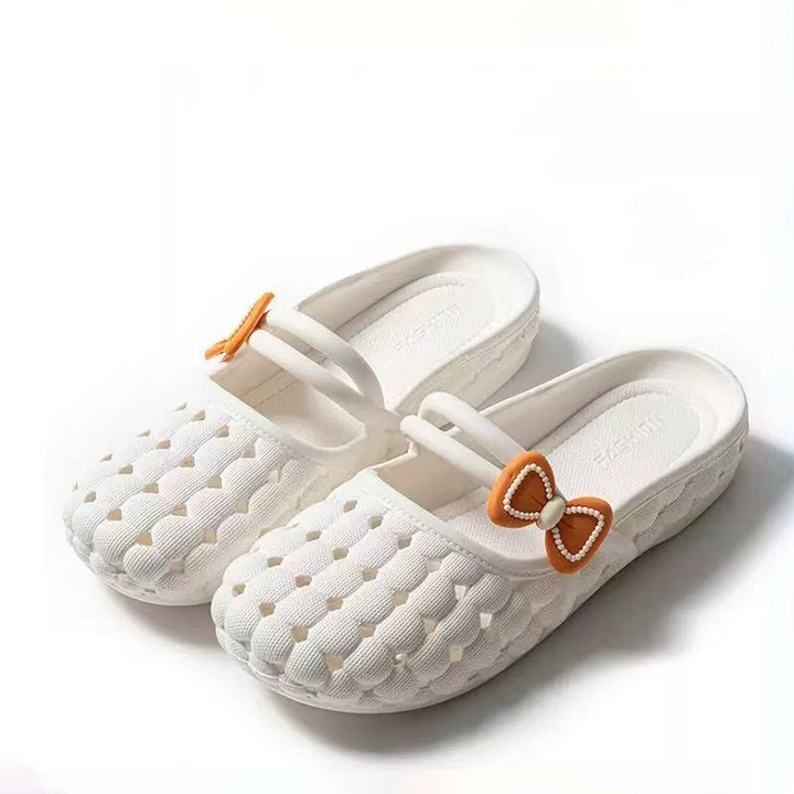 Women Bow Decor Hollow Out Closed Toe Slide Slippers