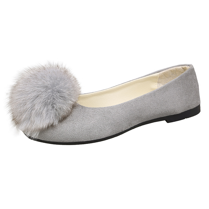 Ladies Cute Furry Pom Pom Ballet Flat Footwear