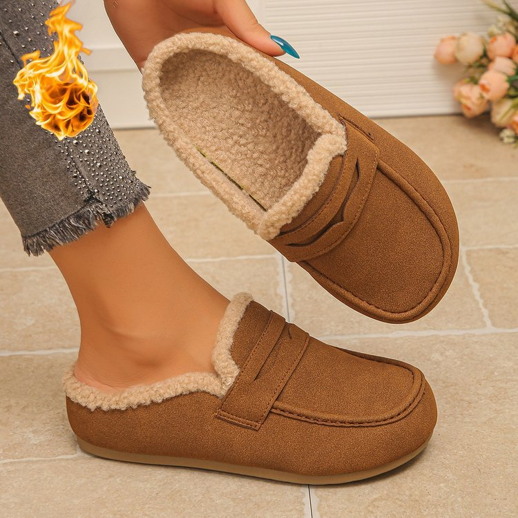 Warm Fur Trim Backless Loafer Mules
