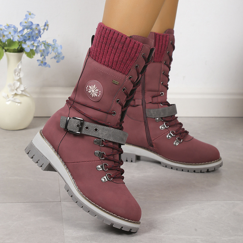 Women Buckle Strap Mid‑Calf Outdoor Snow Boots