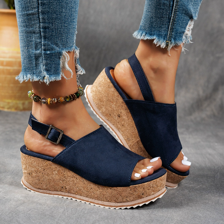 Adjustable Buckle Cork Wedge Slide Sandals