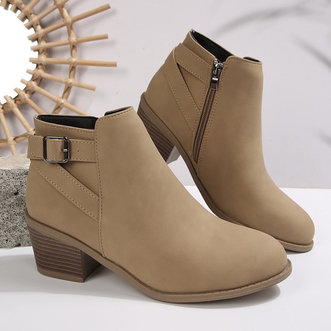 Women Side Zip Chunky Heel Ankle Booties