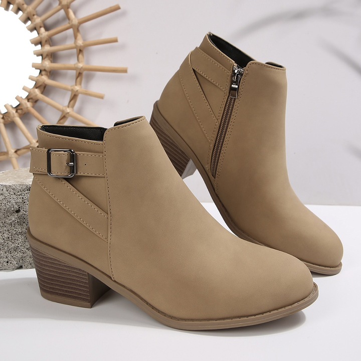 Women Side Zip Chunky Heel Ankle Booties