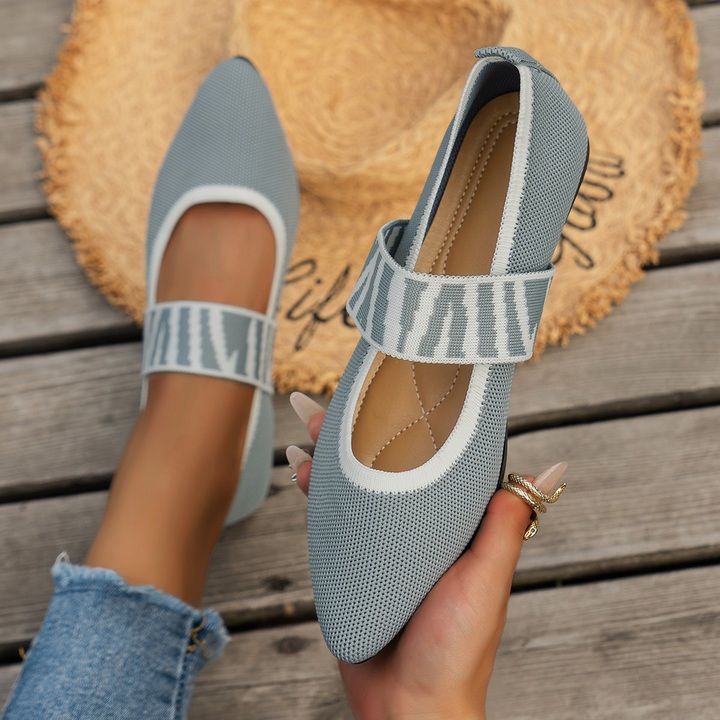 Women Knit Pointed Toe Mary Jane Flat Shoes