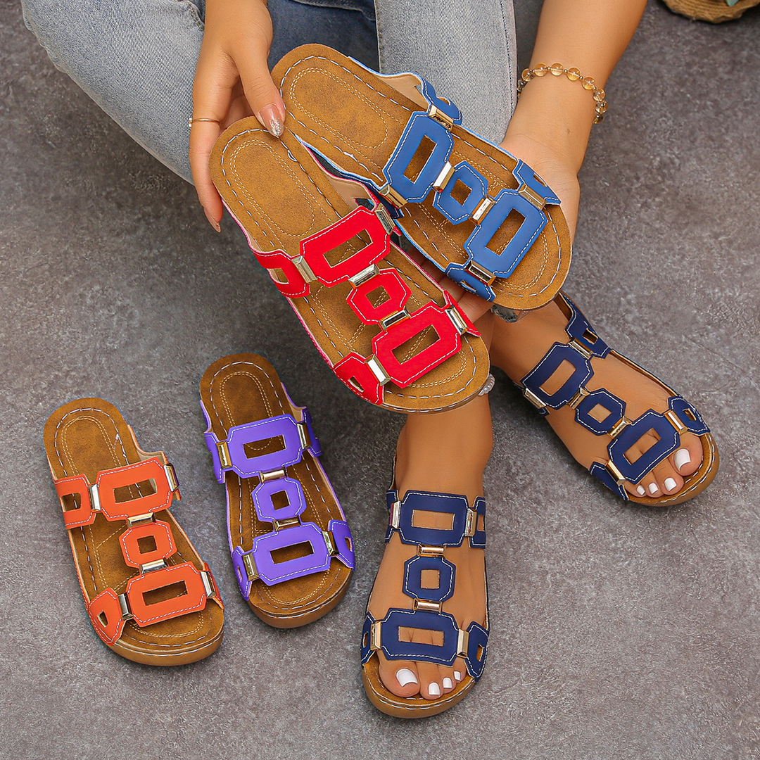 Trendy Geometric Cutout Slip On Flat Sandals
