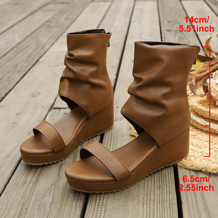 Open Toe Platform Wedge Ankle Booties