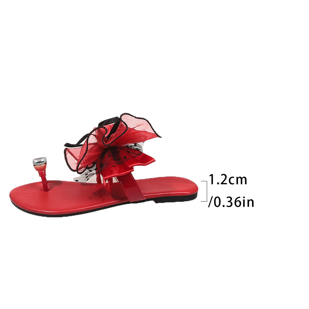 Sheer Bow &amp; Rhinestone Toe Ring Slide Sandals