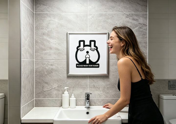 Fun drawing of "Please wash your hands"