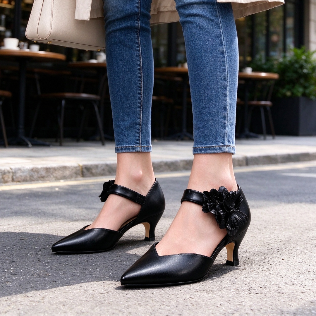 Pointed Toe Flower Accent Dress Heels
