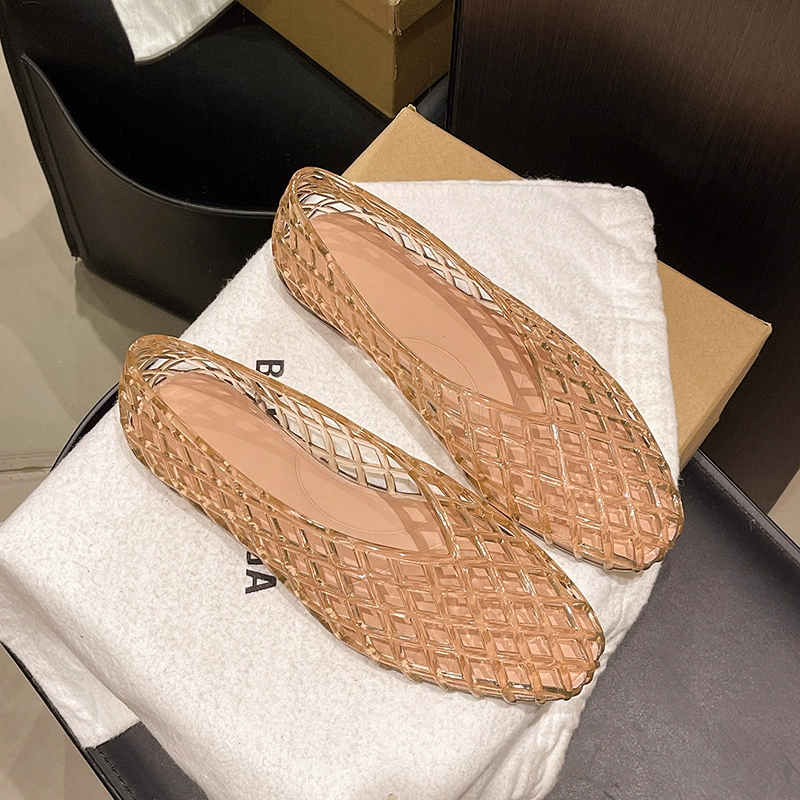 Transparent Lattice Jelly Flat Shoes ✨